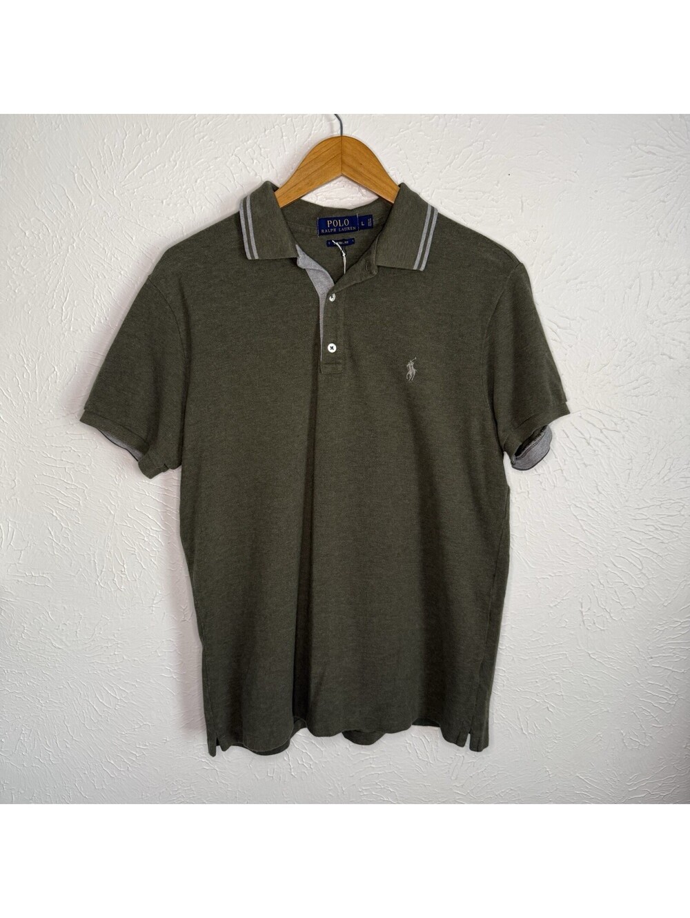 Polo Ralph Lauren Mens Custom Slim Fit Polo Shirt Olive Green Heather Medium